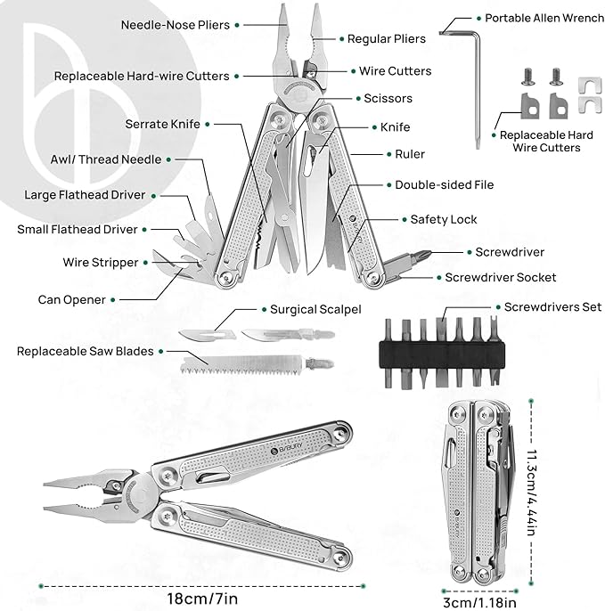 BIBURY Multitools Pliers Pro BI2049, Multi Tool Foldable Pliers with Large Saw Blade, Wire Cutters, Upgraded Multi Tool w/Scissors and Screwdirver Set, Multitool for Outdoor Hunting Survival Camping