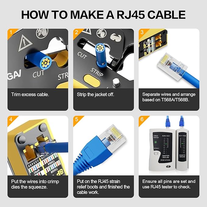 RJ45 Crimp Tool Kit Pass Through Crimper RJ45 Crimping Tool Stripper Cutter Crimper All-in-One for 8P RJ45 Cat5 Cat5e Cat6 6P RJ11/12 Telephone Connectors Network Enthernet Crimper kit (2)