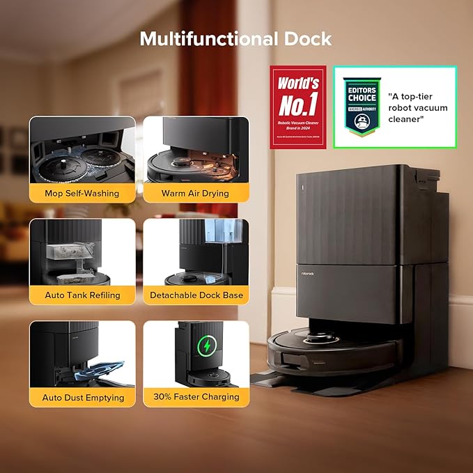 roborock Qrevo S5V Robot Vacuum and Mop, FlexiArm Edge Mopping, 12,000Pa Suction, Dual Zero-Tangle System, Smart Obstacle Avoidance, 10mm Mop Lifting, Auto Mop Washing&Drying, Self-Emptying&Refilling