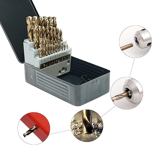 29Pcs Cobalt Drill Bits Set, M35 High Speed Steel, 135 Degree Tip, Stainless Steel, Plastic and Wood with Metal Indexed Storage Case 1/16"-1/2"