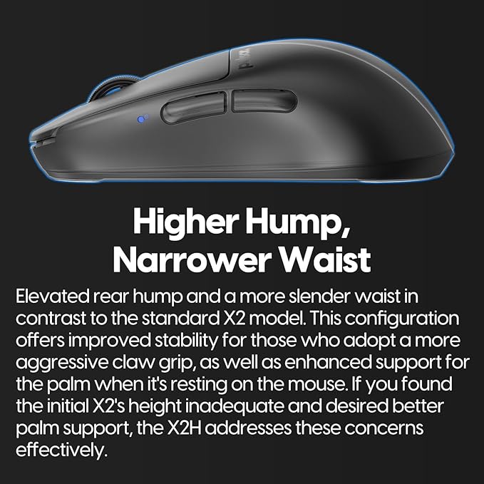 Pulsar Gaming Gears X2H mini Wireless Gaming Mouse, Ultra Lightweight 1.83 oz (52 g), Symmetrical, Optical Switch, 2.4 Ghz 1 ms, 26000 DPI, PAW3395 Sensor (Mini, Wireless, Black)