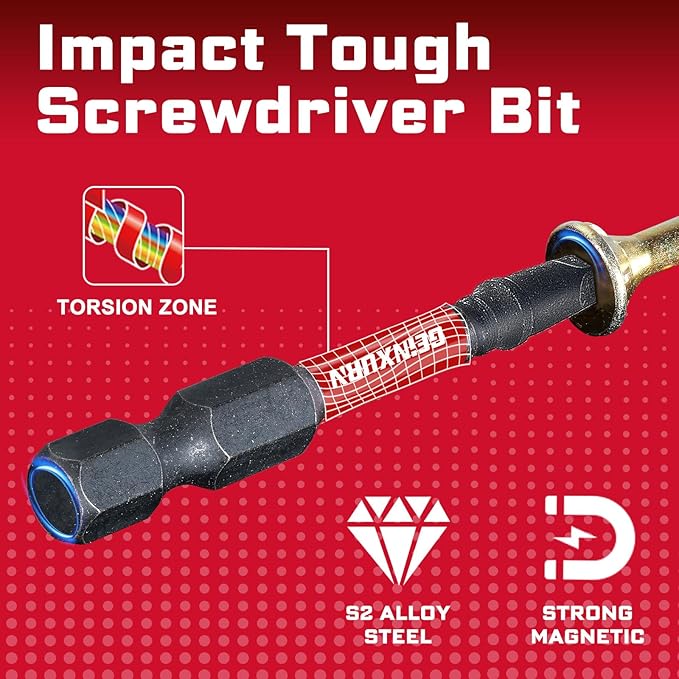 Impact Square Screwdriver Bits Set, 20 Pieces 2”Magnetic(SQ1/SQ2/SQ3) S2 Steel Multi Cross Driver Bits and 1 Pc Bit Holder with Soft Hanging Strips