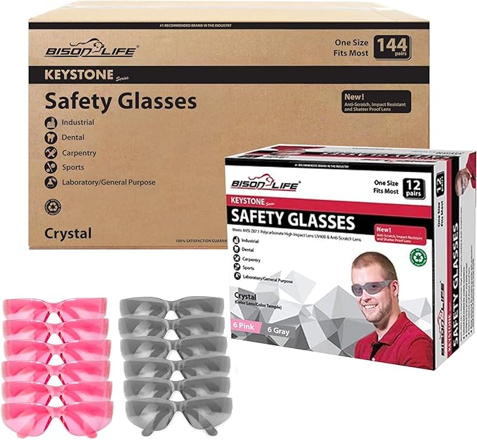 BISON LIFE Keystone Color Lens Safety Glasses | Anti Scratch | Impact Resistance | ANSI Z87.1 Standard | UV 400 Protection