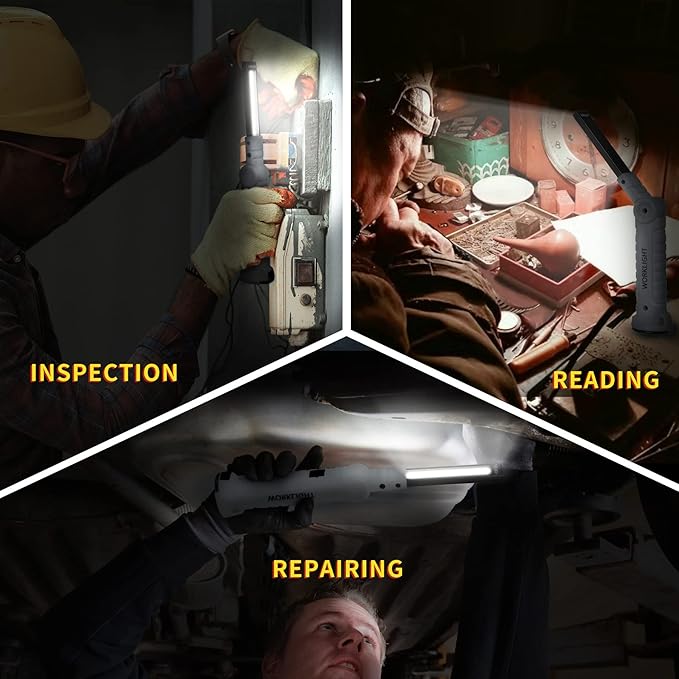 LED Rechargeable Flashlight, Mechanic Tools Trouble Light Cordless Worklight with Magnetic Base 360°Rotate 5 Modes,Portable Inspection Troch for Mens Gift,Automotive,Camping and BBQ(2 Pack)