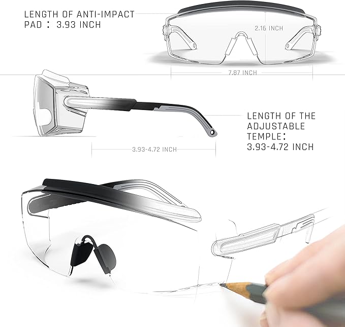 Anti Fog Safety Glasses Safety Goggles Over Glasses Protective Glasses with Anti Scratch Lenses Adjustable