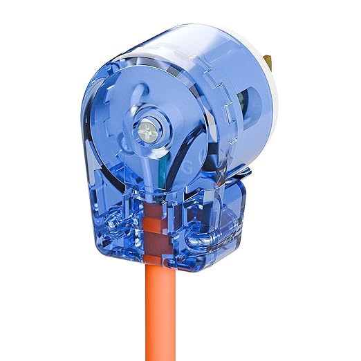 Nema 5-15P 90 Degree Right Angle Plug 15A 125V, DIY AC USA 3-Prong Household, Transparent Blue ETL Verified