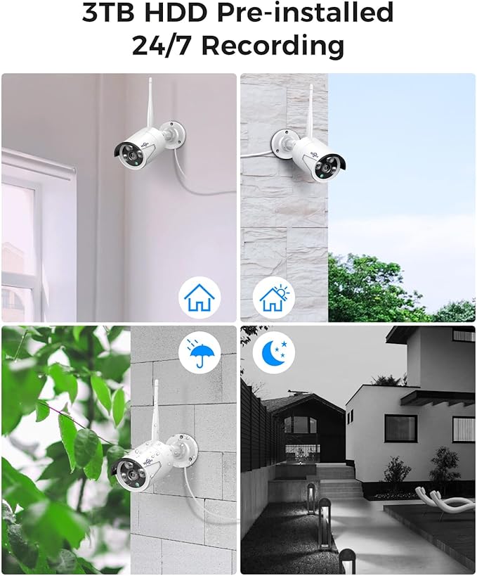 Hiseeu 100ft WiFi Security Camera System, 16CH 4K NVR Kit, Wired Powered 8Pcs 5MP CCTV Home Security Camera System for Indoor/Outdoor Use, Night Vision, IP66, Motion Detection, 3TB Hard Drive