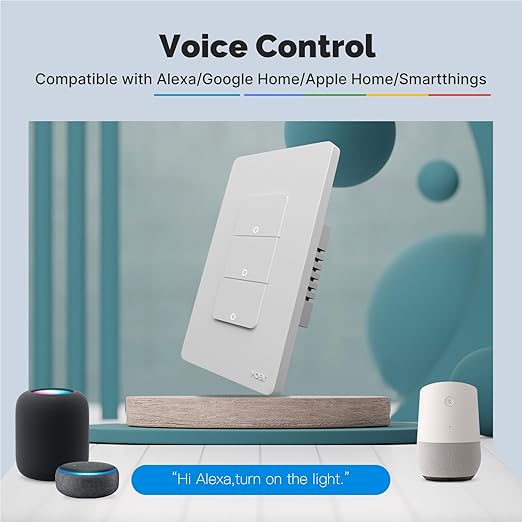 Matter WiFi Smart Light Switches, Netural Wire Required, 2.4GHz Single Pole Switch, Compatible with Alexa Assistant, Remote Control, Voice Control, No Hub Required (3 Way)