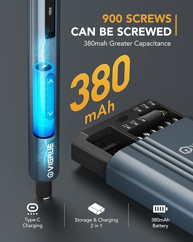 VIGRUE Mini Electric Screwdriver Set, 400RPM Electric Precision Screwdriver with Drill Bits, 5 Torque Level 48 Magnetic Bits, Repair Tool Kit for Electronics Phone Watch Jeweler Laptop