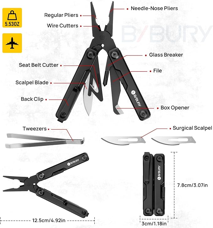 BIBURY Mini Multitool Pliers BI2051AB, Mini EDC Multi Tool with Pocket Clip for Outdoor Survival, Anniversary Birthday Gifts for Men and Women, Gifts for Dad Husband Boyfriend, Essential EDC Gear Tool