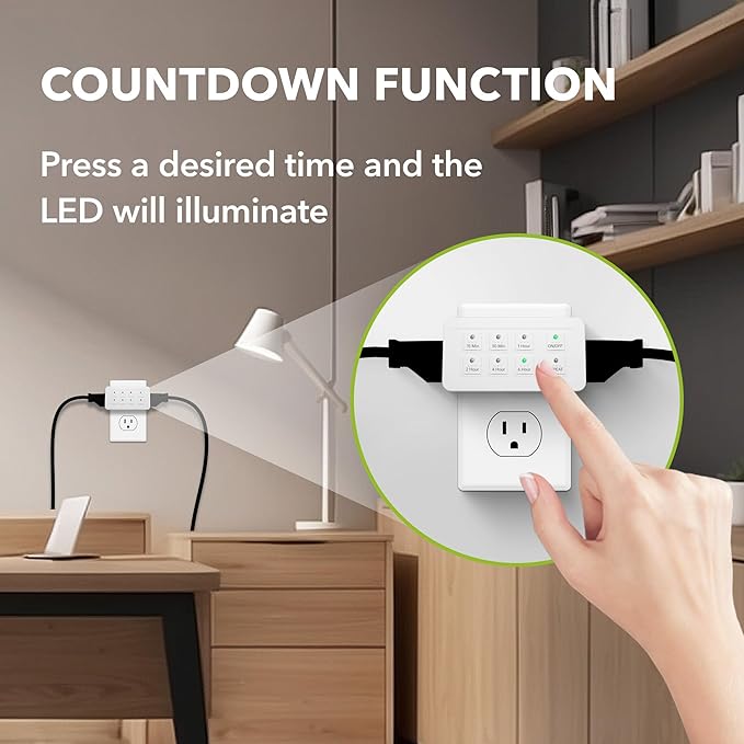 BN-LINK Indoor Countdown Timer with Repeat Function, Digital Timer for Electrical Outlets, Heavy Duty Accurate Compact Size for Appliance, 2-Outlets, 3-Prong Grounded Outlet, 15A/1875W ½ HP ETL Listed