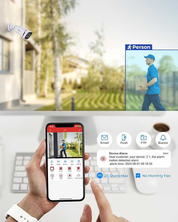 8CH H.265+ 3K Lite Wired CCTV Security Camera System with Human Vehicle Detection, 4X IP68 5MP Surveillance Camera for Indoor Outdoor, 1TB Hard Drive for 24-7 Recording, Remote Access