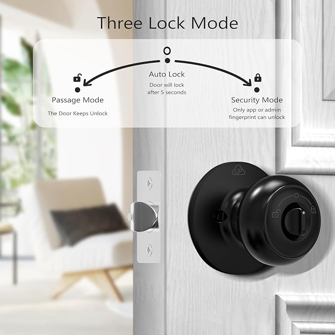 GeekTale Fingerprint Door Lock for Bedrooms, Fingerprint Door Knob with Lock, Smart Door Lock, App Control, Back-up Keys, Thumbprint Door Knob for Bedrooms, Office, Apartment