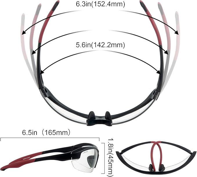 Clear Safety Glasses for Men and Women,Scratch Resistant Safety Goggles,ANSI Z87,100% UV Protection Eyewear,Anti-Fog Eye Protection for Workshop Shooting,Mowing,Sports,Hunting(Red Clear)