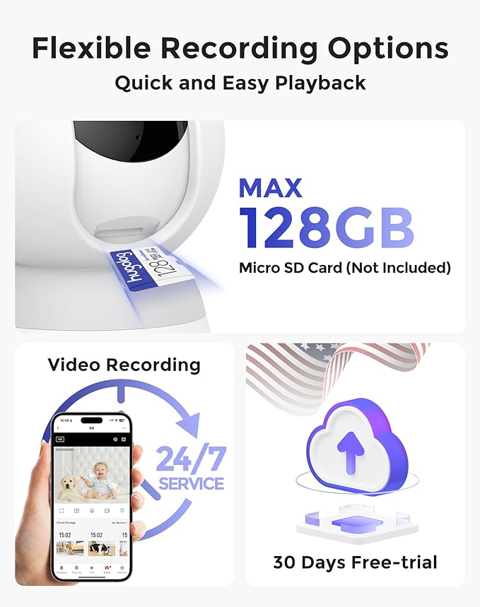 Hugolog 3K 5MP Indoor Pan/Tilt Security Camera with Auto-Focus(2pcs),Ideal for Baby Monitor/Pet Camera/Home Security,Starlight Color Night Vision,Human/Pet AI,Noise Reduction,US Cloud,Works with Alexa