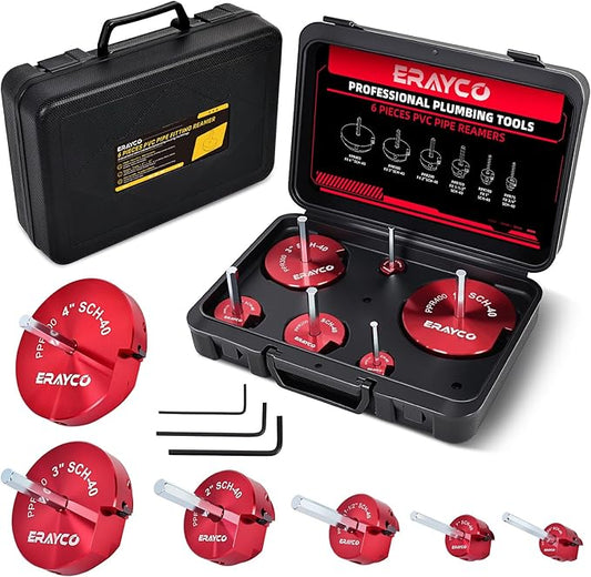 6PCS PVC Pipe Reamer Kit, Plastic Pipe Fitting Reamer Tool, Fit into Standard 1/2" Drills, PVC Fitting Saver for SCH40 PVC CPVC ABS Pipe (3/4'', 1'', 1-1/2'', 2'', 3'', 4'')