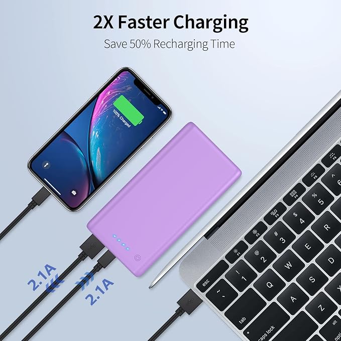Portable Charger Power Bank 26800mah Ultra-High Capacity External Cell Phone Battery Pack,2 USB Output High Speed Charging Power bank Compatible with iPhone 16 15 14 13 12 Samsung Android LG-Purple