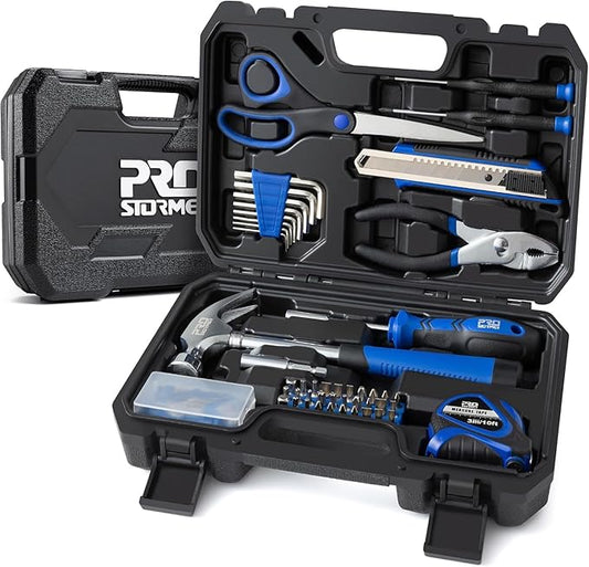 Prostormer 93-Piece Tool Kit, Basic Household Repair Tool Set with Toolbox Storage Case, Small Starter Tool Box Kit for Homeowners and College Students (Blue)