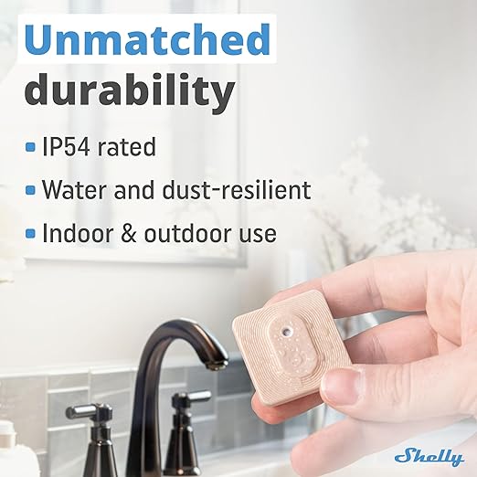 Shelly Blu H&T Mocha | Bluetooth Smart Temperature & Humidity Sensor with Remote App Control & Monitoring | Splash and dust-Proof | Smart Scenes | Notification Alerts | Free Data Storage Export