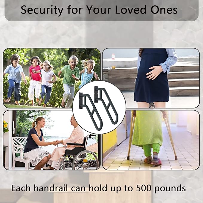 2 Pack Hand Railings for Stairs Outdoor, 27" Stair Handrails with Black Matte Finish and 2 Anti-Skid Bar, Wall Mounted Safety Grab Bars for Garage, Porch, Garden, Indoor, 1-3 Steps