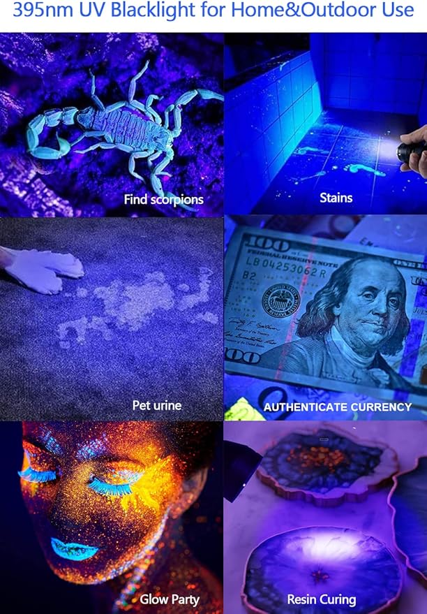 Hoxida Flashlight Rechargeable LED UV Black Light &Redlight, 3in1 Super Bright Magnetic Tactical Flashlights, 1500Lumen 7Modes, Zoomable, Waterproof Pocket Flashlight for Pet Stains Detection,Camping