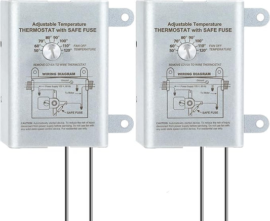 Saillong 2PACK 10 Amp Attic Fan Thermostat Control With Adjustable Temperature Finger Dial Switch, Programmable Replacement for Exhaust Fan, Greenhouse