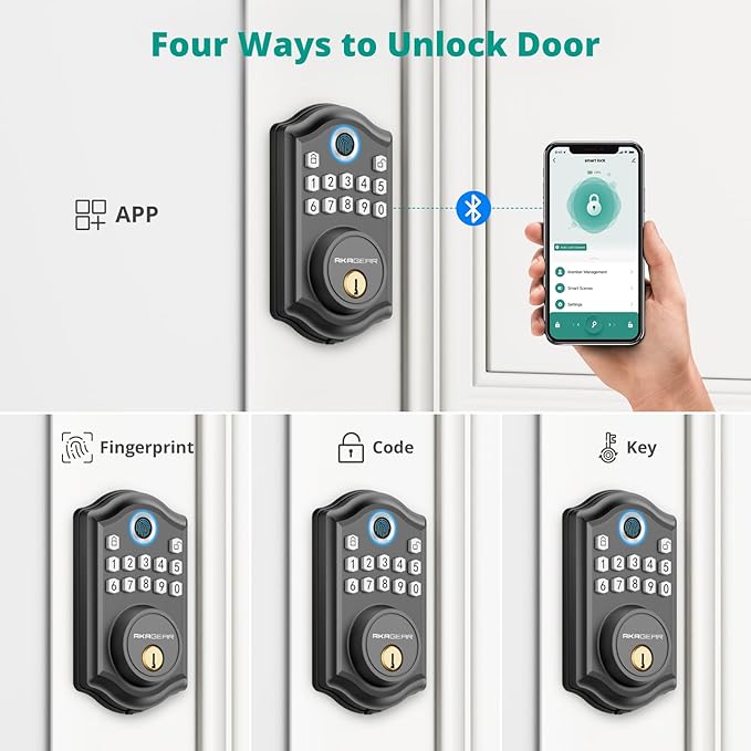 DS10 Pro Keyless Entry Door Lock, Fingerprint Door Lock, Electronic Keypad Lock, Smart Deadbolt, Smart Locks for Front Door, Auto-Lock & One Touch Locking with Bluetooth - Matte Black