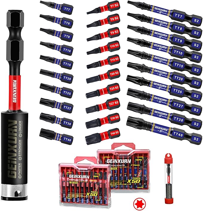 30Pieces (T7-TT40) Screwdriver Bit Set,Impact Magnetic Multi-Torx Head Bits, S2 Alloy Steel Security Star Bits with 1Pc Impact Bit Holder and Storage M-Box