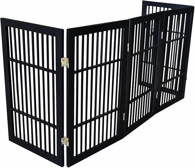 Pet Dog Gate Strong and Durable Freestanding Folding Acacia Hardwood Portable Wooden Fence Indoors or Outdoors by Urnporium (Black Pet Gate, 5 Panel 30" Tall)