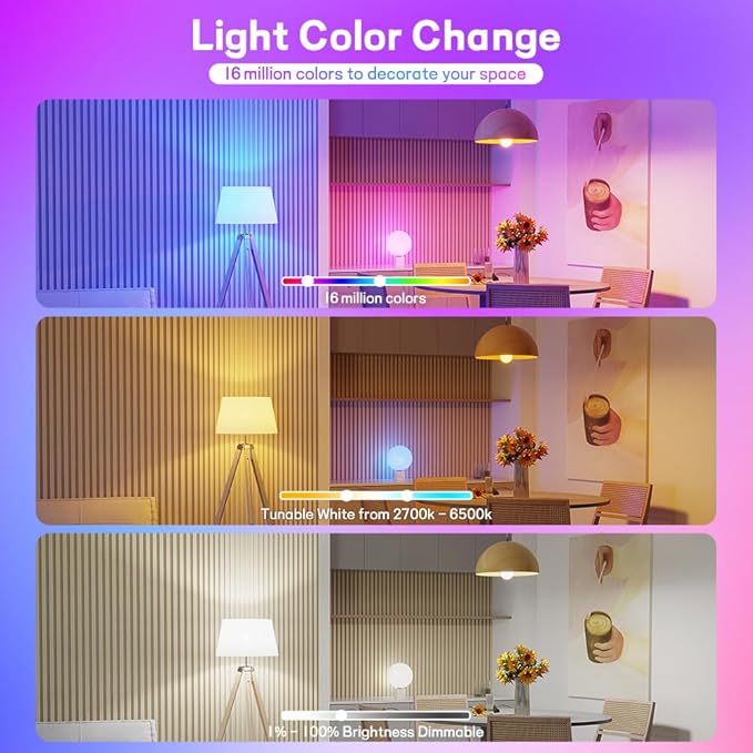 Smart LED Bulbs, Bluetooth Light Bulbs, RGB+CCT Color Changing Light Bulbs with App Control, A19, E26, 10W Music Sync and 8 Scene Mode for Living Room Bedroom Party (Not Support WiFi/Alexa) (2)