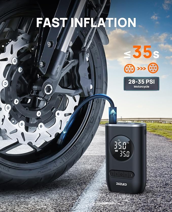 Tire Inflator Portable Air Compressor - ZGZUXO 150PSI Cordless Air Pump for Car Tires with Pressure Gauge LED Light, Electric Bike Tire Pump for Car Motorcycle Bicycle Ball, Auto Shut-Off