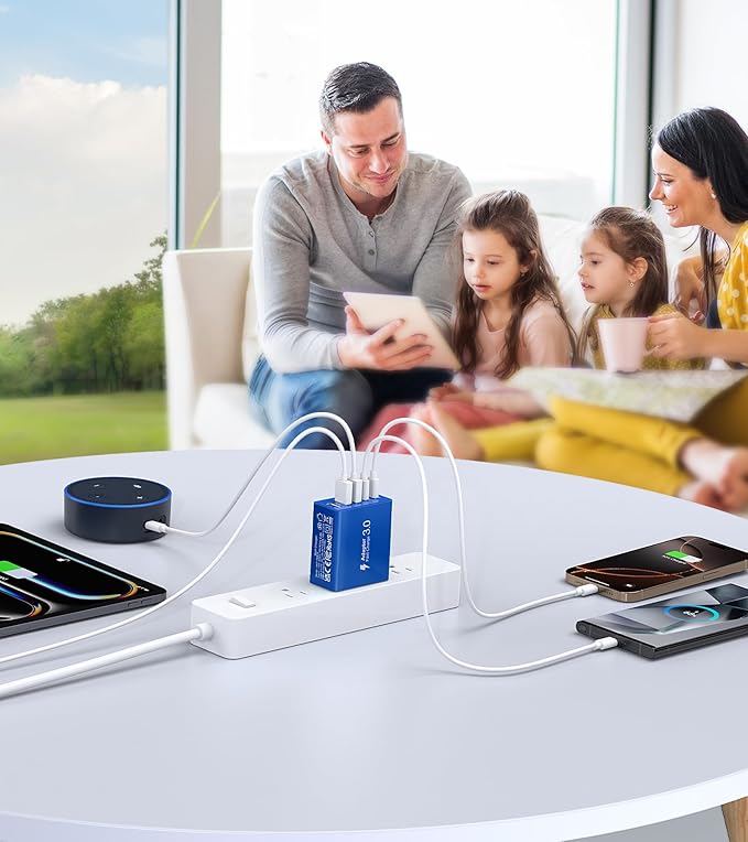 USB C Wall Charger, 50W USB C Charger Block 2-Pack 5-Port PD Fast Charging Blocks,Multiport 2USB C+3USB A Plug,Type C Power Adapter Brick Cube for iPhone 16/15/14/13,Samsung,for Switch（Dark Blue）