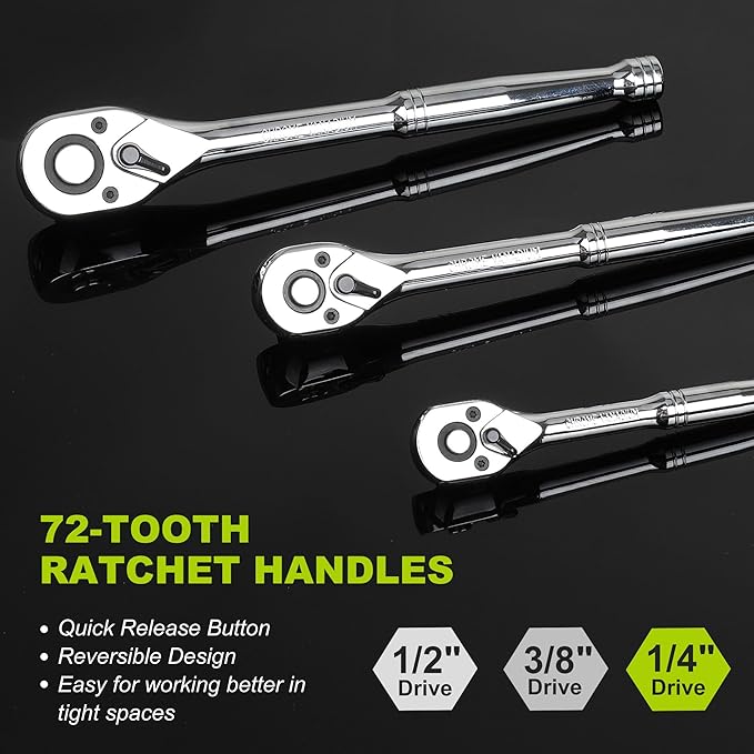 FASTPRO 249-Piece Mechanics Tool Set, SAE & Metric Socket Set, Include 1/2", 3/8" and 1/4" Drive Sizes