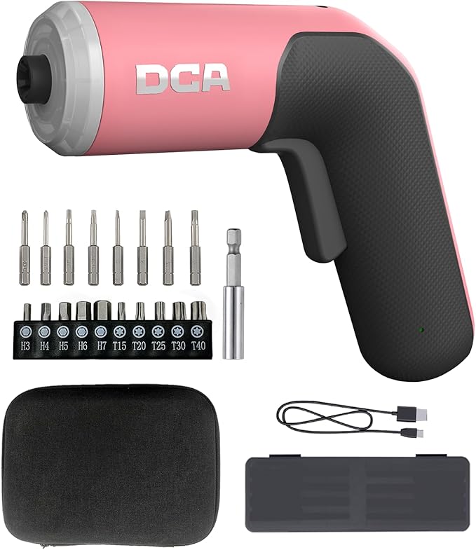 4V Electric Screwdriver Set, 5 N.m with 2000 mAh Li-ion Battery, 1/4" Magnetic Hex Chuck, USB-C Charging Cable, 18 Driver Bits for Furniture Repairs, Pink
