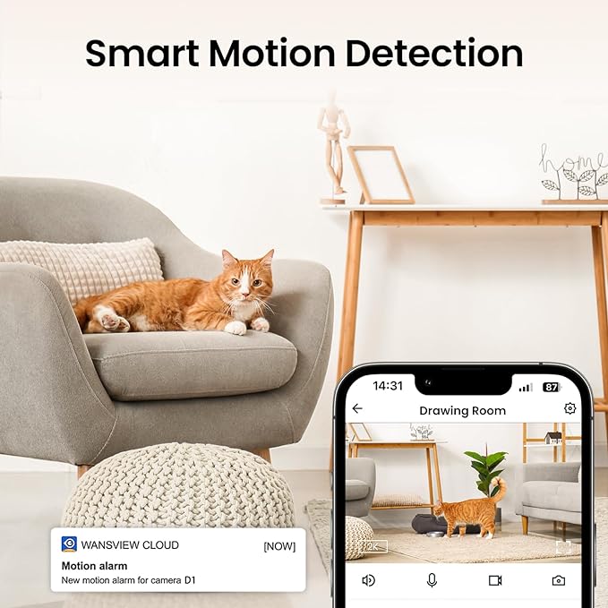 2K Indoor Security Camera-Baby Monitor with 2.4G WiFi Camera and Audio, Siren/Night Vision for Home/Pet/Nanny/Cat, 24/7 SD Card Storage, Cloud (Optional), Compatible with Alexa & Google Home, D1 2P