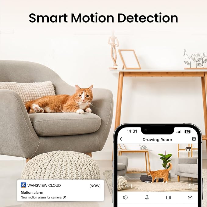 2K Home Security Cameras-2.4Ghz WiFi Indoor Camera with 360° Motion Detection for Pets/Nanny/Baby/Dog, 2 Way Audio, 24/7 SD Card Storage, Cloud Storage, Works with Alexa & Google Home, D1 4P