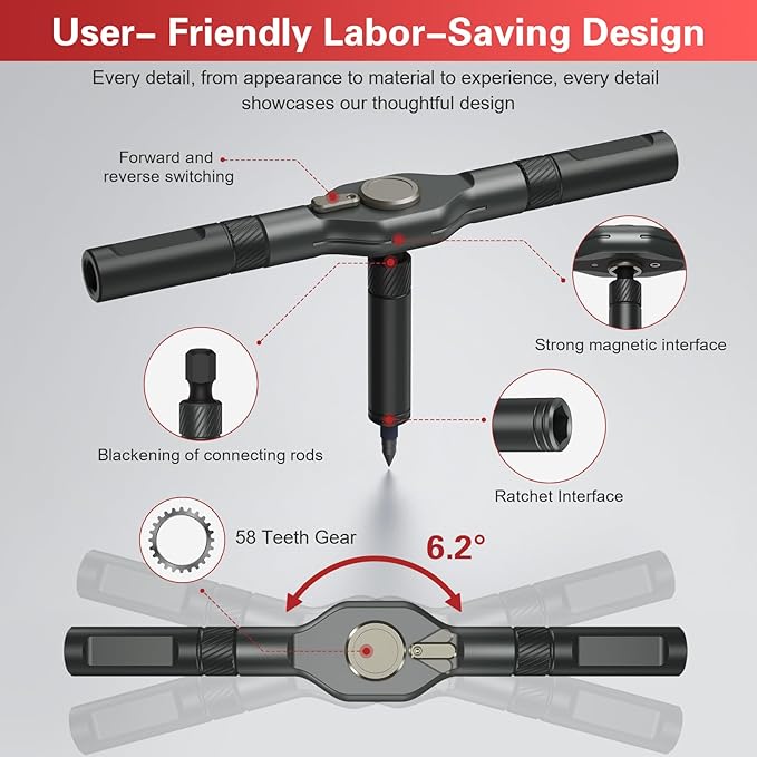 42 in 1 Magnetic Screwdriver Set, DIY Ratchet Screwdriver Set, Multi Bit Magnetic Drive Set with Detachable Ratchet Handle, Portable Compact Repair Tool Kit for Furniture Computer Bicycle Red