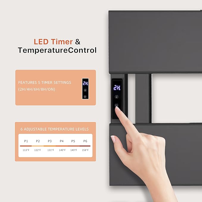 Electric Heated Towel Warmer Rack - Wall-Mounted with Timer & Temperature Control, Plug-in/Hardwired, Fast Heating, Smart Touch Panel