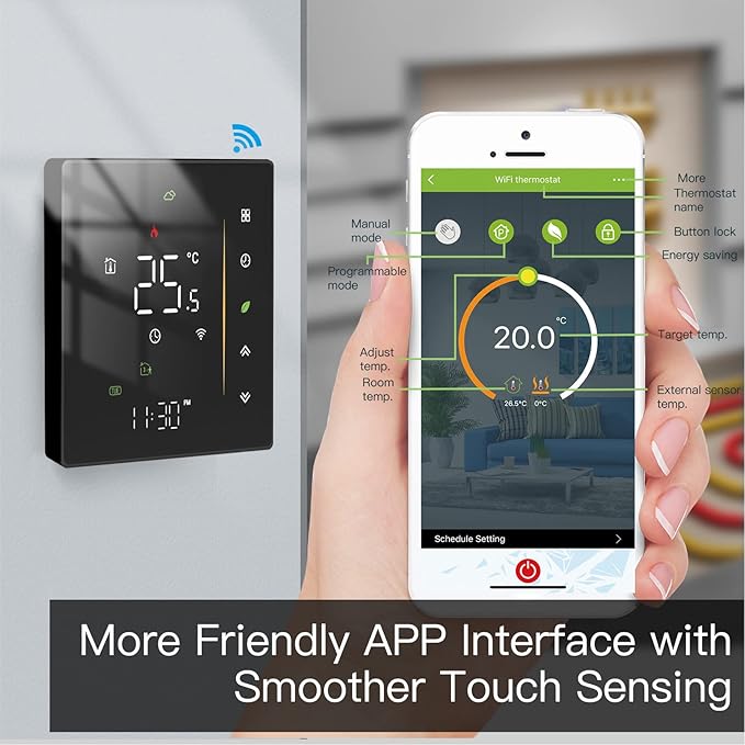 Smart Thermostat, Smart Thermostat Professional WIFI Programmable APP Control Energy Saving Flame Retardant Home Thermostat 95 to, Programmable
