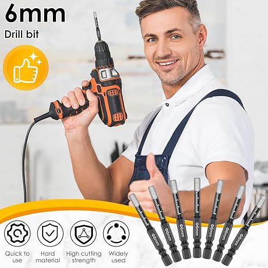 20Pcs 6mm Diamond Drill Bits Set Versatile Ceramic Tile Drill Bits with Quick Change Hex Shank Dry Diamond Core Drilling Tool for Concrete Marble Glass Tile