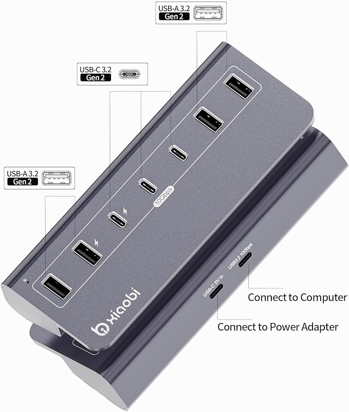 USB C Hub,Powered USB Hub with 5V 3A Power Adapter, 10Gbps USB Splitter with 4 USB-A and 3 USB-C Ports, 7-Port Type C Multiport Adapter for MacBook Air/Pro, iPhone 16/15, Laptop and More