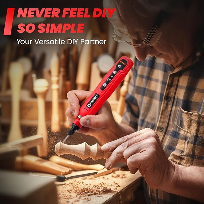 HARDELL Mini Cordless Rotary Tool Kit, 5-Speed and USB Charging with 69 Accessories, Multi-Purpose 3.7V Power Rotary Tool for Sanding, Polishing, Drilling, Etching, Engraving, DIY Crafts (Red)