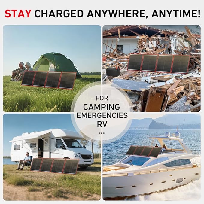 DOKIO 150W Portable Foldable Solar Panel Kit, Compact 21x20in Design 7.3lb with Standalone Controller and USB, Monocrystalline Charger for 12V Batteries, Power Stations, RV Camping Emergency Use