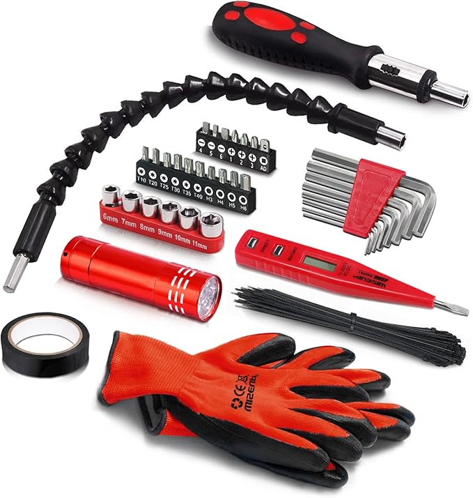 WISEUP Tool Set for Men and Women Heavy Duty,Household Basic Tool Kit for Home Repairing,DIY,Woodworking with 10-Inch Wide Mouth Open Storage Bag Warm House Gift