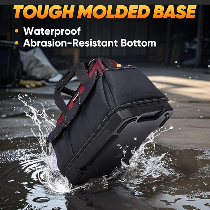 TICONN Heavy Duty Tool Bag with Multi-Pockets, Portable Tool Box Organizer Storage Bag, with Adjustable Shoulder Strap and Ergonomic Handle (Red, 16" Molded Base)