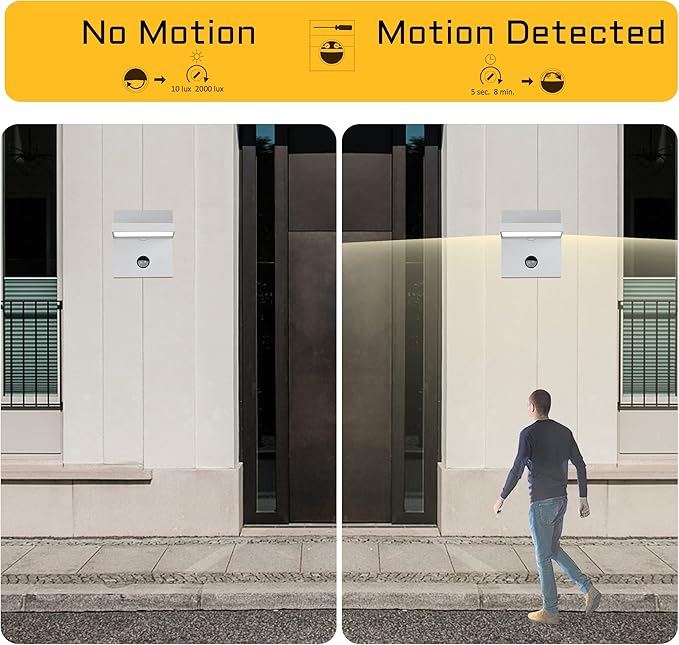 Lustrlach 2 Pack Motion Sensor Wall Light Outdoor White LED Modern Exterior Porch Light Fixture IP54 Waterproof Wall Sconce for House Garage Patio,3000K Warm White