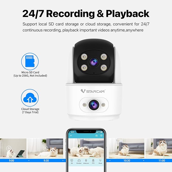 VSTARCAM 2K Dual Camera Indoor Security Cameras, Pet Camera Indoor, Pet/Elderly/Baby Monitor, Color Night Vision, 360° Pan Tilt, Motion Detection, 2-Way Talk, 2.4G WiFi, 24/7 SD Card Storage