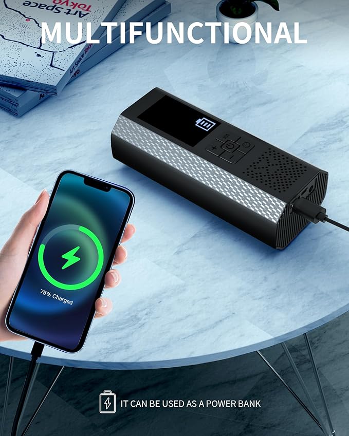 TEMOLA Tire Inflator Portable Air Compressor, 150PSI Portable Air Pump for Car Tires, Car Tire Air Pump Portable with Accurate Pressure LCD Display and LED Light, Cordless Tire Inflator for Cars Bike