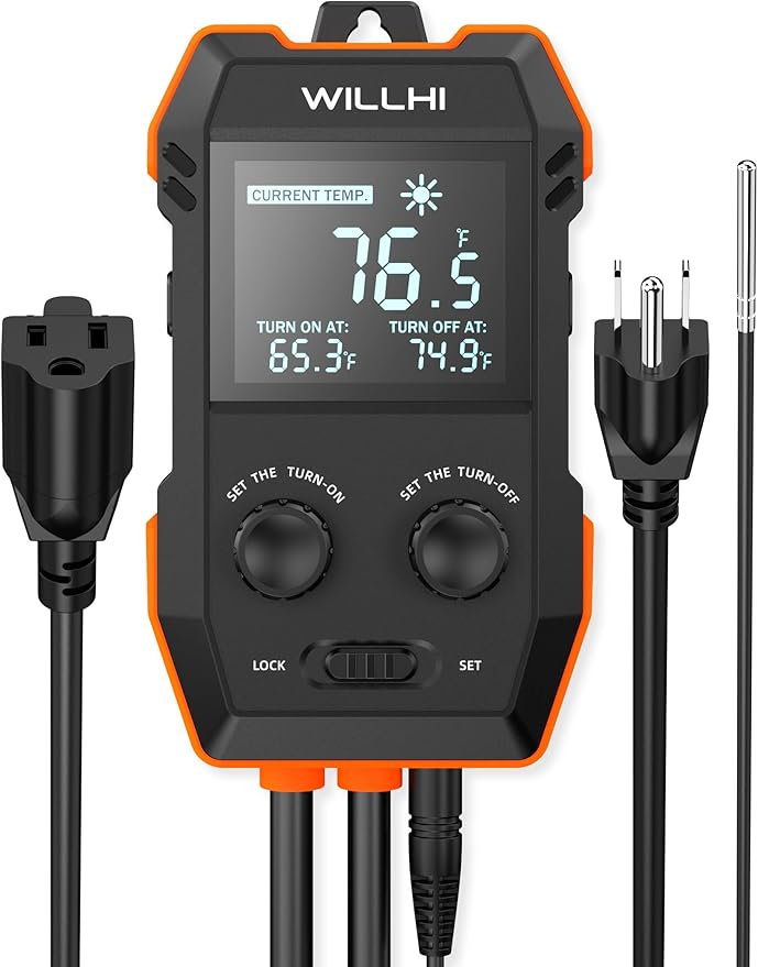 WH2408 Temperature Controller 10A 1200W, Digital Thermostat Controlled Outlet Plug Switch for Reptile Terrarium Greenhouse Homebrew Aquarium Seedling Mat, Heating or Cooling Mode (Pack of 2)