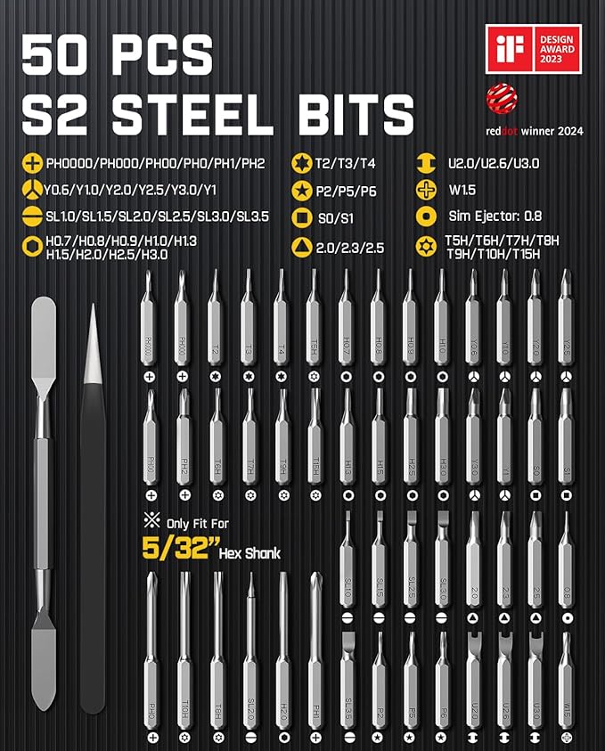 Fanttik E1 Max Electric Screwdriver, Mini Precision Screwdriver Set, 50 Magnetic Bits, Magnetic Storage, 5/32‘’Hex, Repair Tool Kit for Electronics Phone Camera Laptop Watch (Silver)